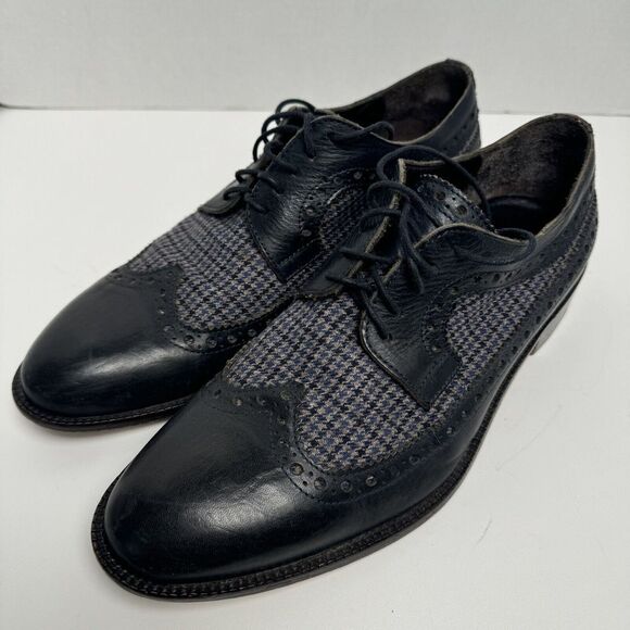 Paul Fredrick Shoes Paul Frederick Art Check Wing Tip Blue Leather Paul Fredrick Shoes Paul Frederick Art Check Wing Tip Blue Leather